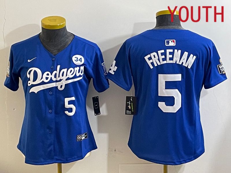 Youth Los Angeles Dodgers #5 Freeman Blue Game 2024 Nike MLB Jersey style 11211->youth mlb jersey->Youth Jersey